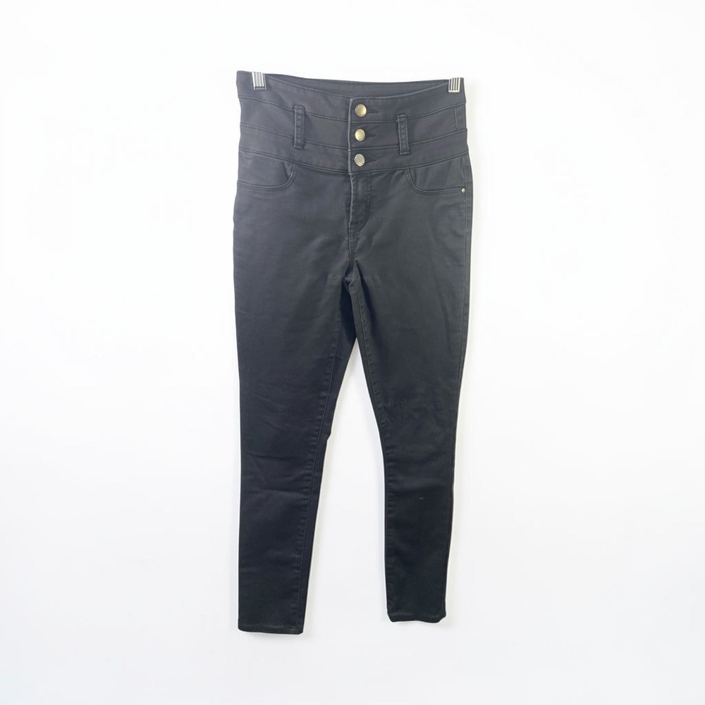 Refuge Womens High Waisted Skinny Jeans Size 4 Grey Triple Button Stretch Denim